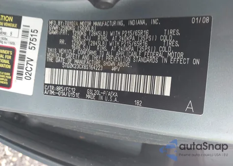 2008 Toyota Sienna Le из США, поврежденный, VIN 5TDZK23CX8S164223